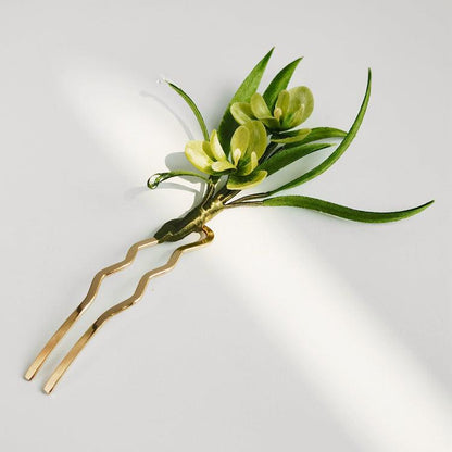 Chinese Velvet Flower Hair Fork - Clivia