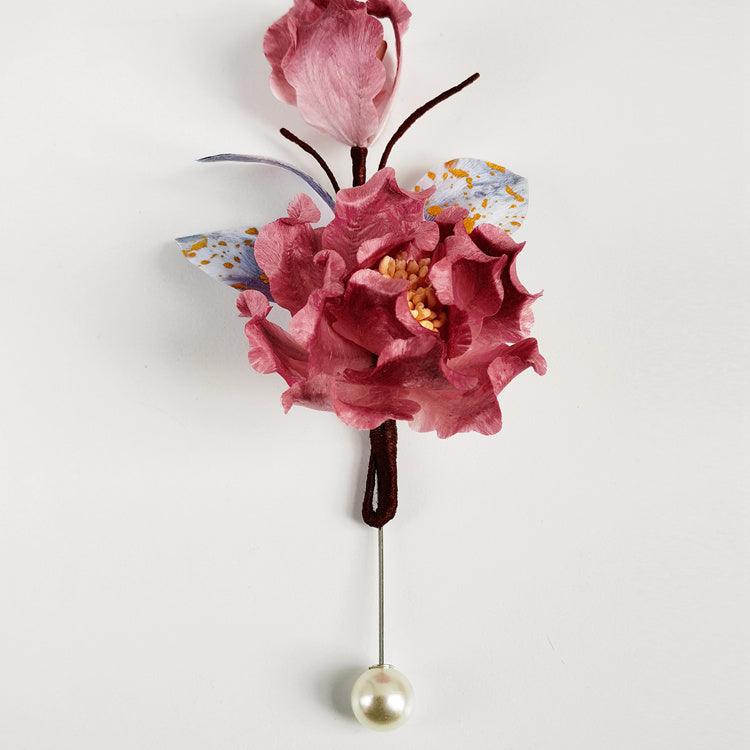 Chinese Velvet Flower Brooch