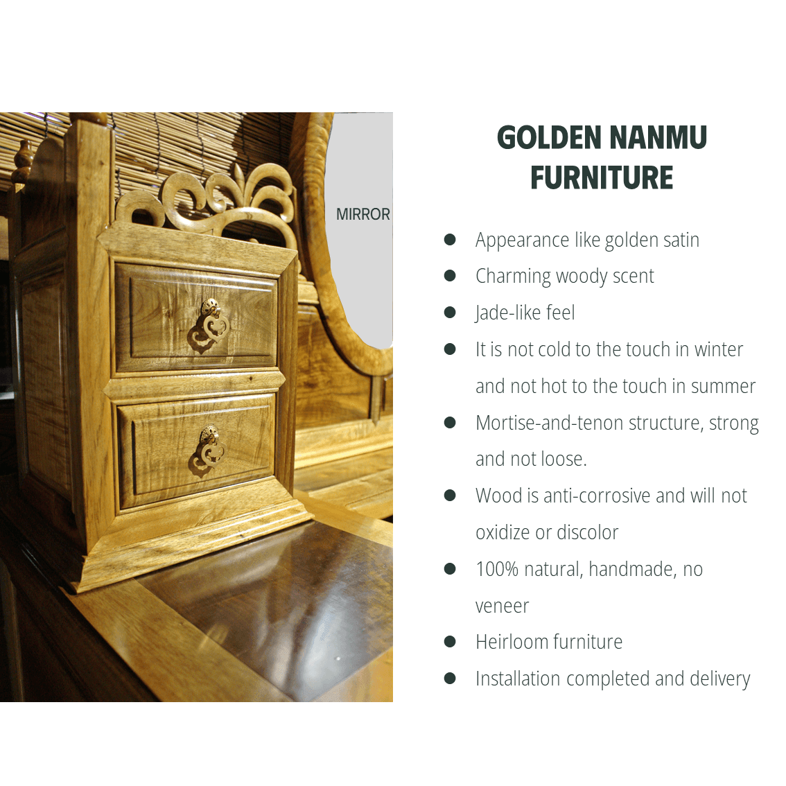 Golden Nanmu & Mortise and Tenon Joints Furniture Chinese Dressing Table And Stool