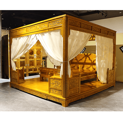 Golden Nanmu & Mortise and Tenon Joints Furniture Chinese Canopy Bed