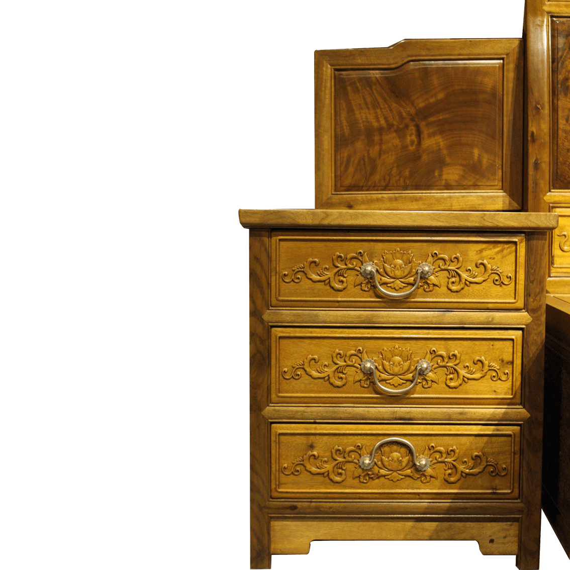 Golden Nanmu & Mortise and Tenon Joints Furniture  Chinese Bed And Bedside Tables