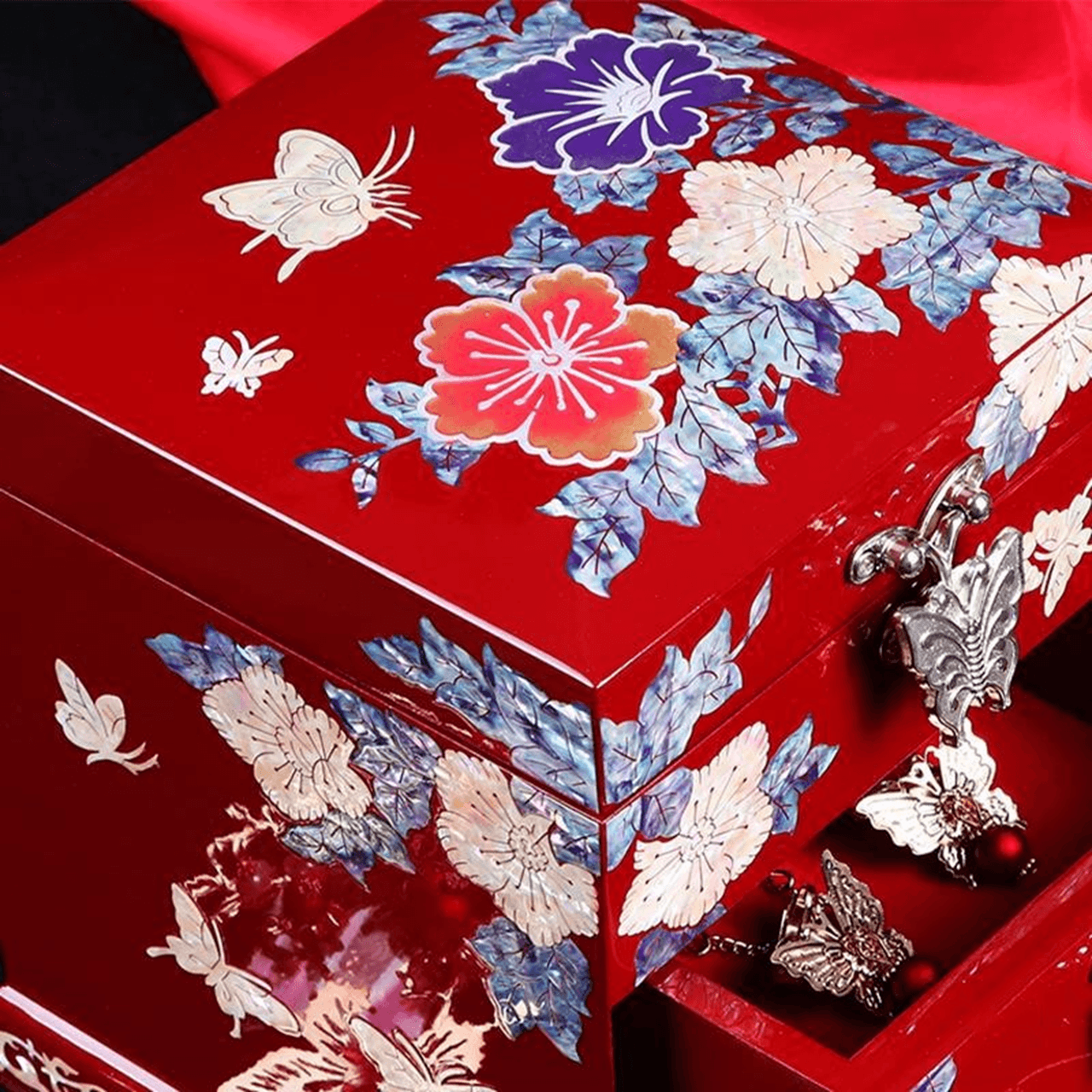 Lacquerware Mother-of-Pearl Lacquer Jewelry Box with Lid and Drawer