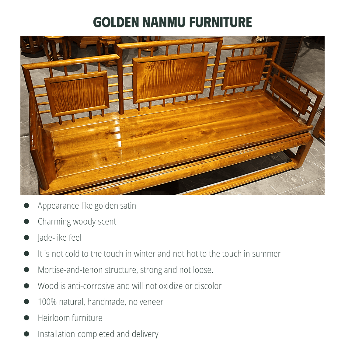 Golden Nanmu & Mortise and Tenon Joints Livingroom Chinese Furniture Set