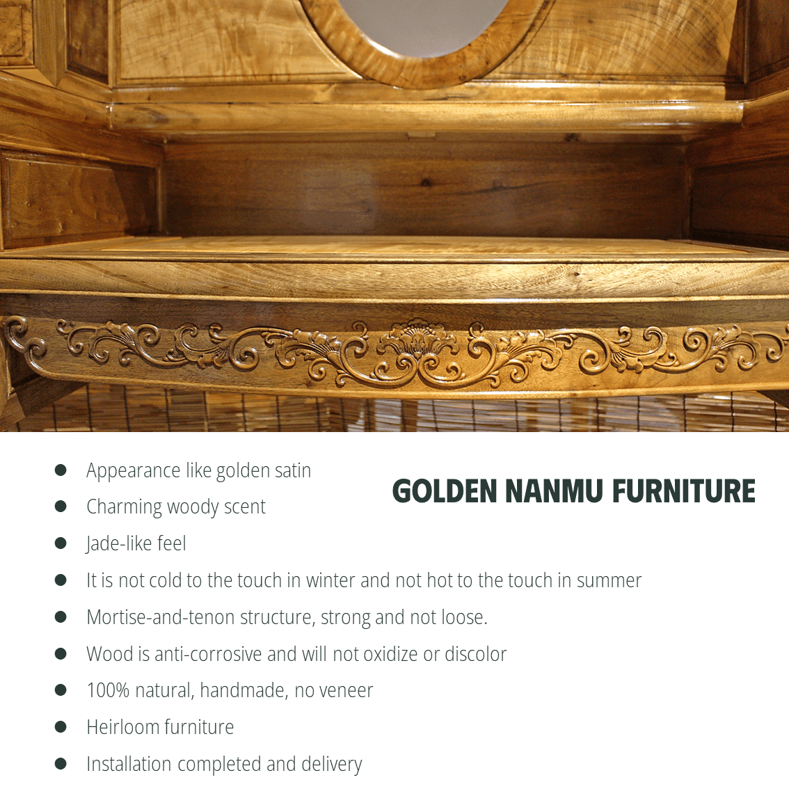 Golden Nanmu & Mortise and Tenon Joints Furniture Chinese Dressing Table And Stool