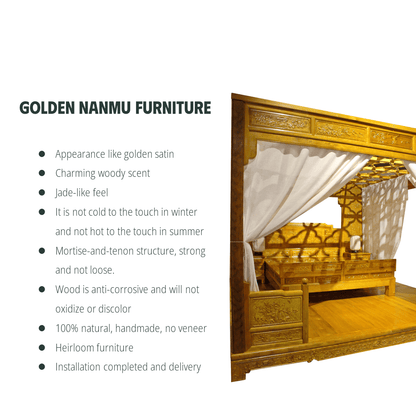 Golden Nanmu & Mortise and Tenon Joints Furniture Chinese Canopy Bed