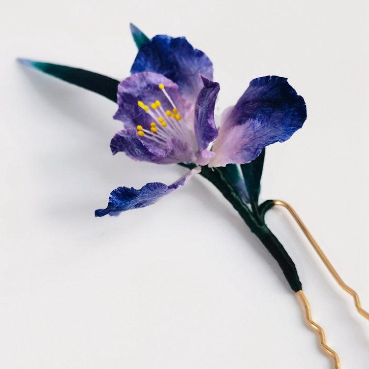 Chinese Velvet Flower Hair Fork -Purple Lris