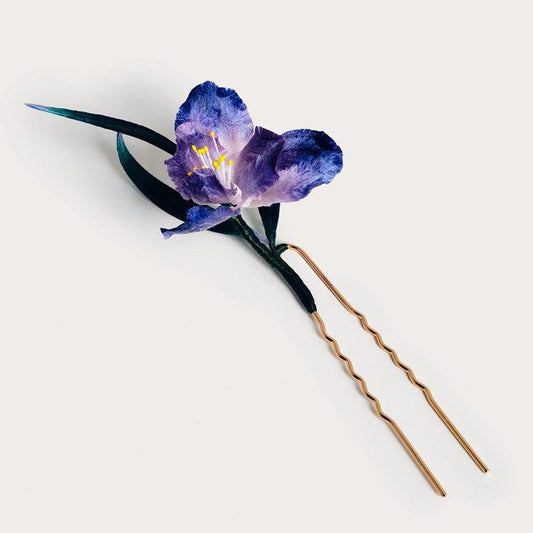 Chinese Velvet Flower Hair Fork -Purple Lris