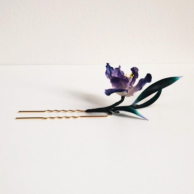 Chinese Velvet Flower Hair Fork -Purple Lris