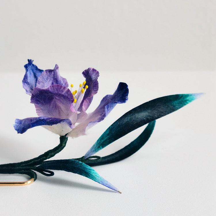 Chinese Velvet Flower Hair Fork -Purple Lris