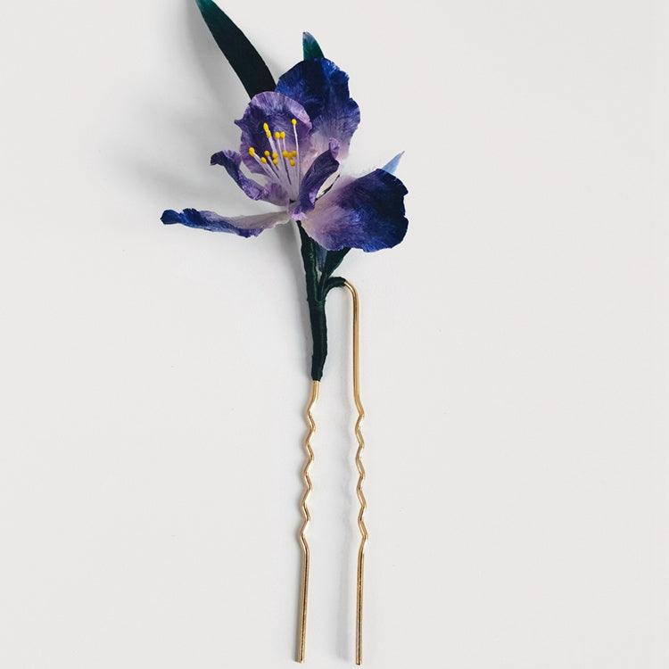 Chinese Velvet Flower Hair Fork -Purple Lris