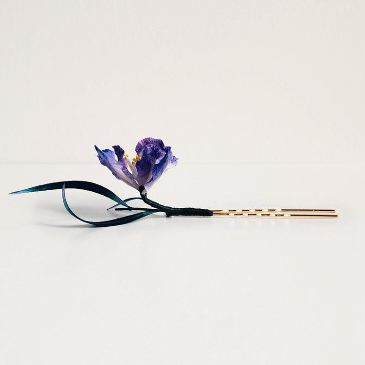 Chinese Velvet Flower Hair Fork -Purple Lris