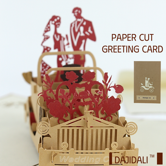 Paper Cutting 3D Greeting Card - Wedding Car