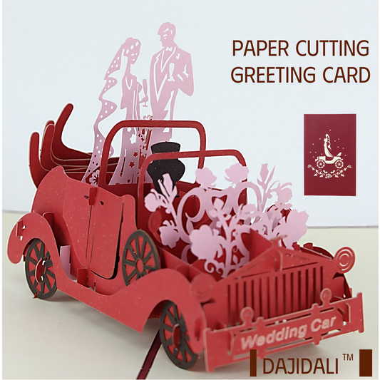 Paper Cutting 3D Greeting Card - Wedding Car