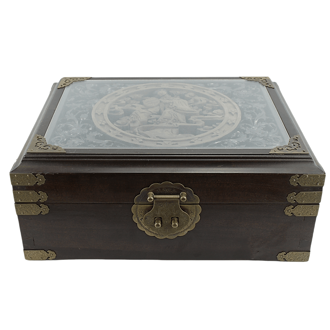 Golden Nanmu Jewelry Box with Carvings