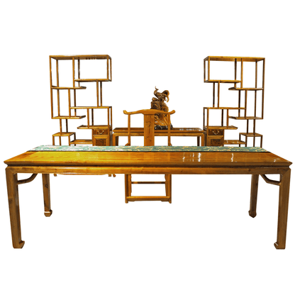 Golden Nanmu & Mortise and Tenon Joints Chinese Study Furniture Set