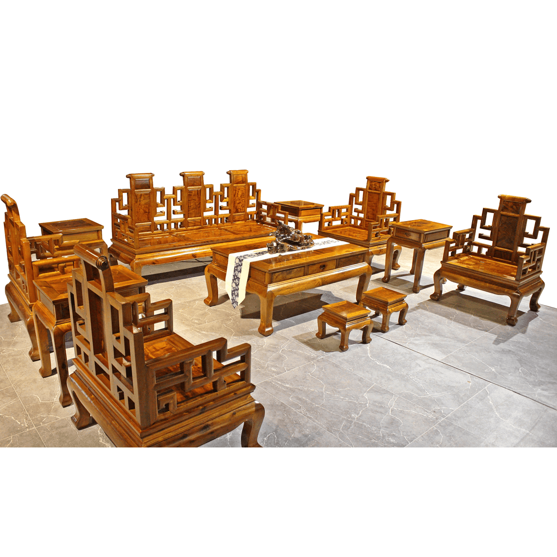 Golden Nanmu & Mortise and Tenon Joints Livingroom Chinese Furniture Set