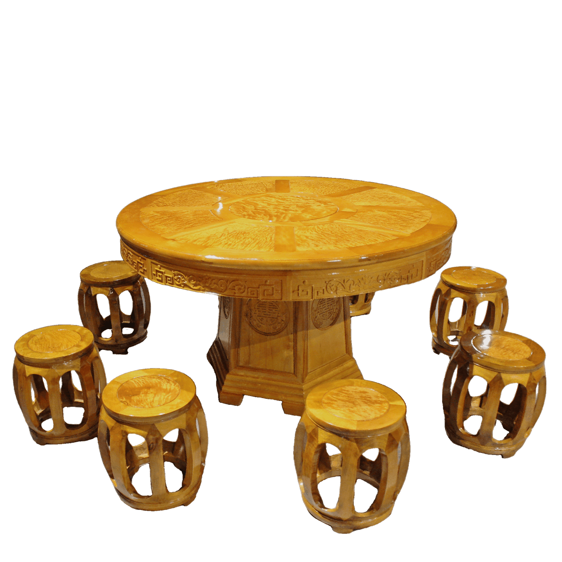 Golden Nanmu & Mortise and Tenon Joints Furniture Chinese Dining Table And Stools