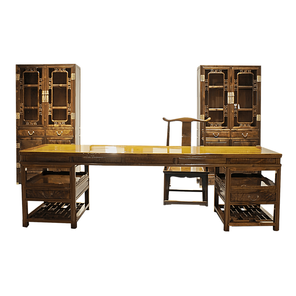 Golden Nanmu & Mortise and Tenon Joints Chinese Study Furniture Set