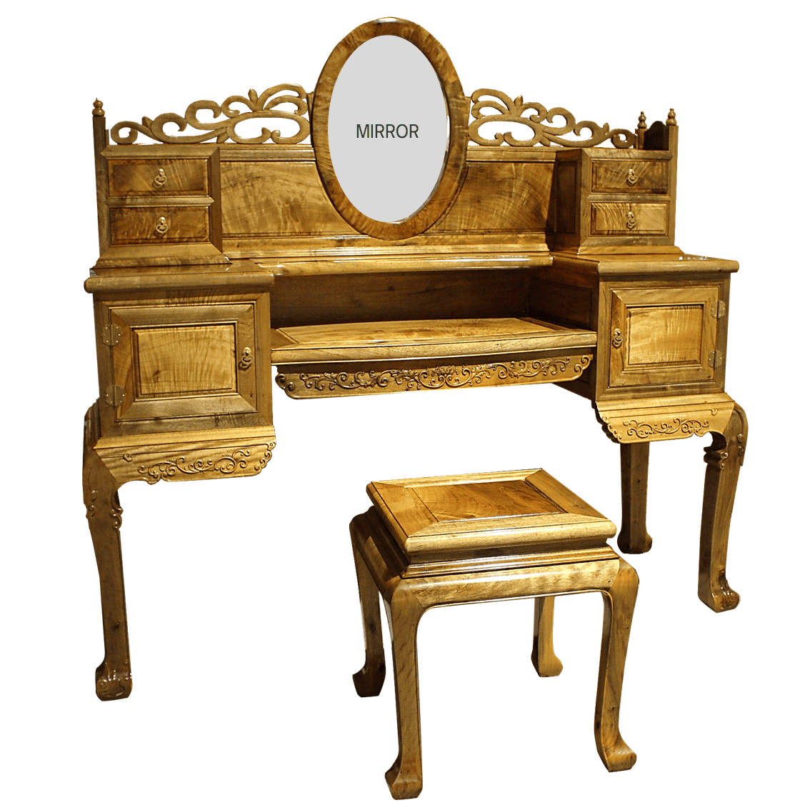 Golden Nanmu & Mortise and Tenon Joints Furniture Chinese Dressing Table And Stool