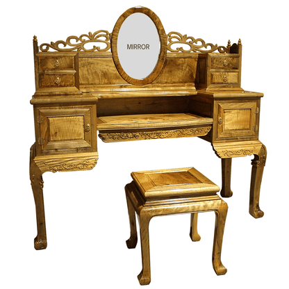 Golden Nanmu & Mortise and Tenon Joints Furniture Chinese Dressing Table And Stool