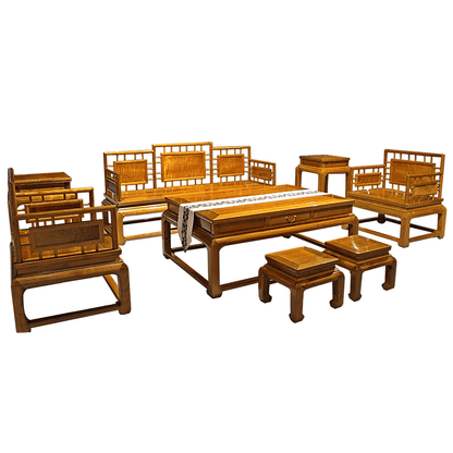 Golden Nanmu & Mortise and Tenon Joints Livingroom Chinese Furniture Set