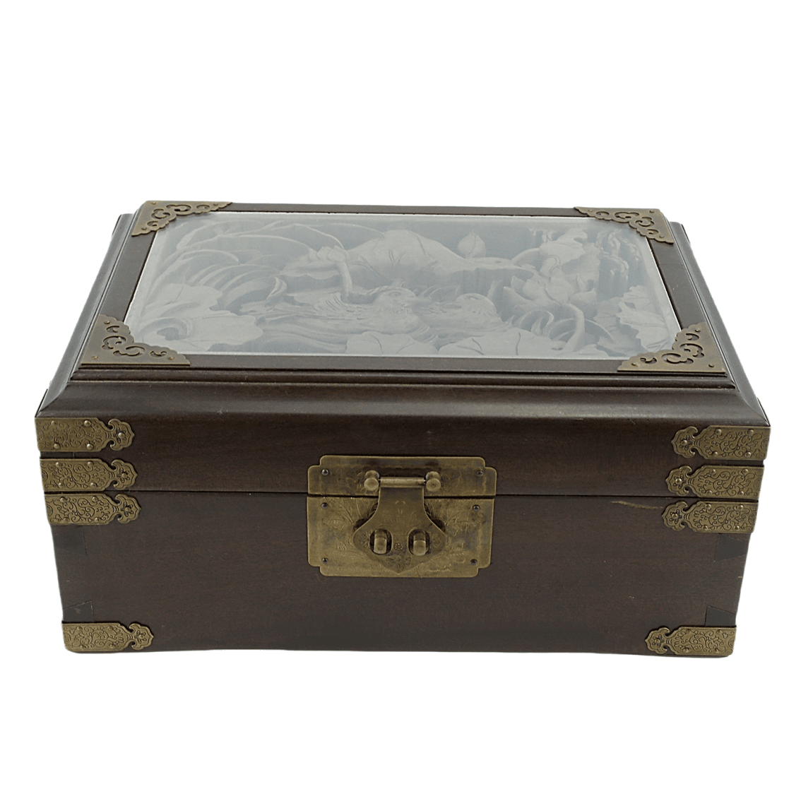 Golden Nanmu Jewelry Box with Carvings