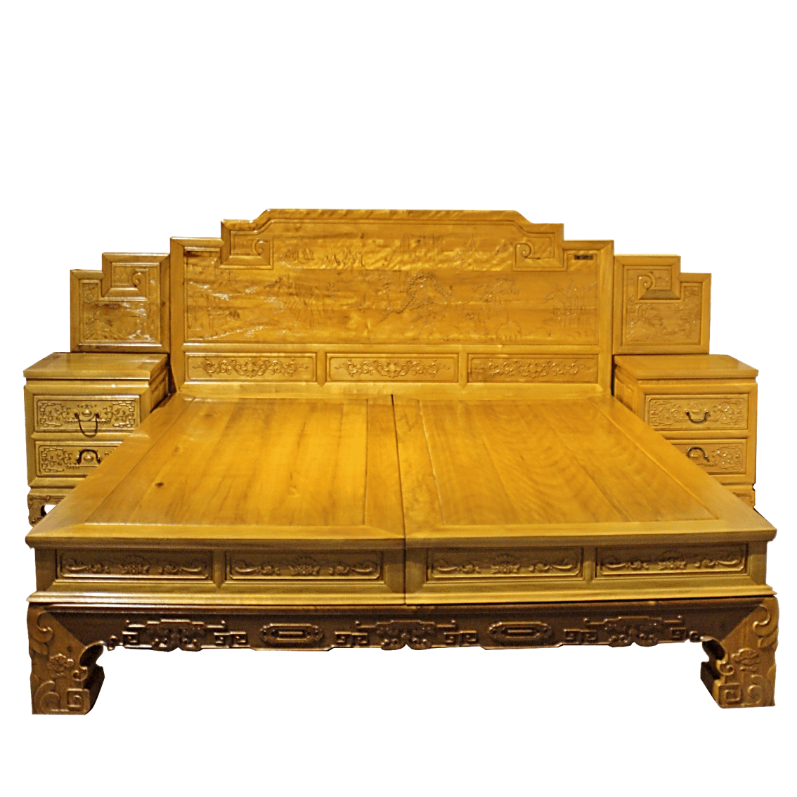 Golden Nanmu & Mortise and Tenon Joints Furniture  Chinese Bed And Bedside Tables