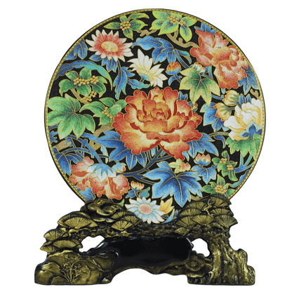 Cloisonne Anamel Peony Decorative Plate