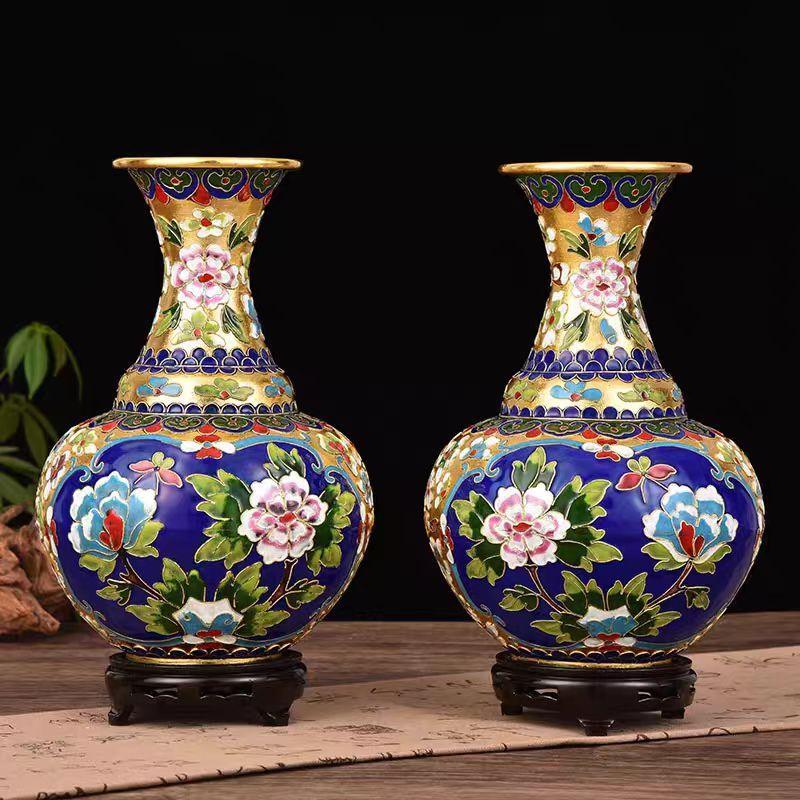 Cloisonné Enamel Pair of Vases Peony