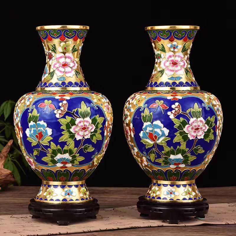 Cloisonné Enamel Pair of Vases Peony