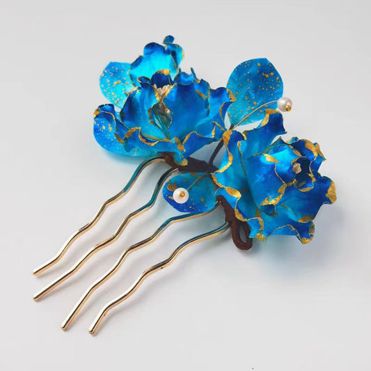 Chinese Velvet Flower Hair Fork