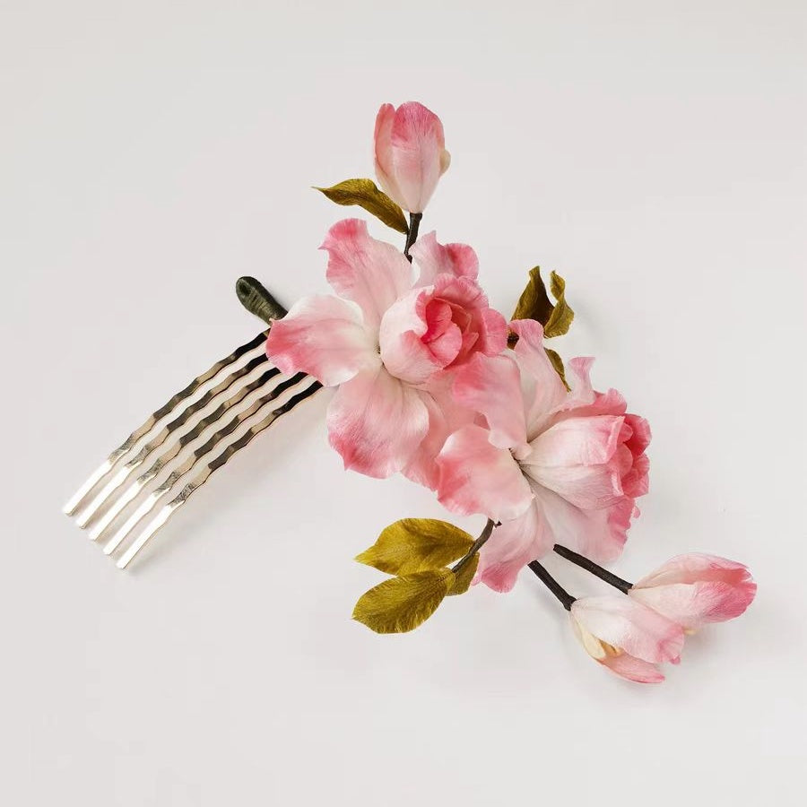 Chinese Velvet Flower Hair Fork Comb