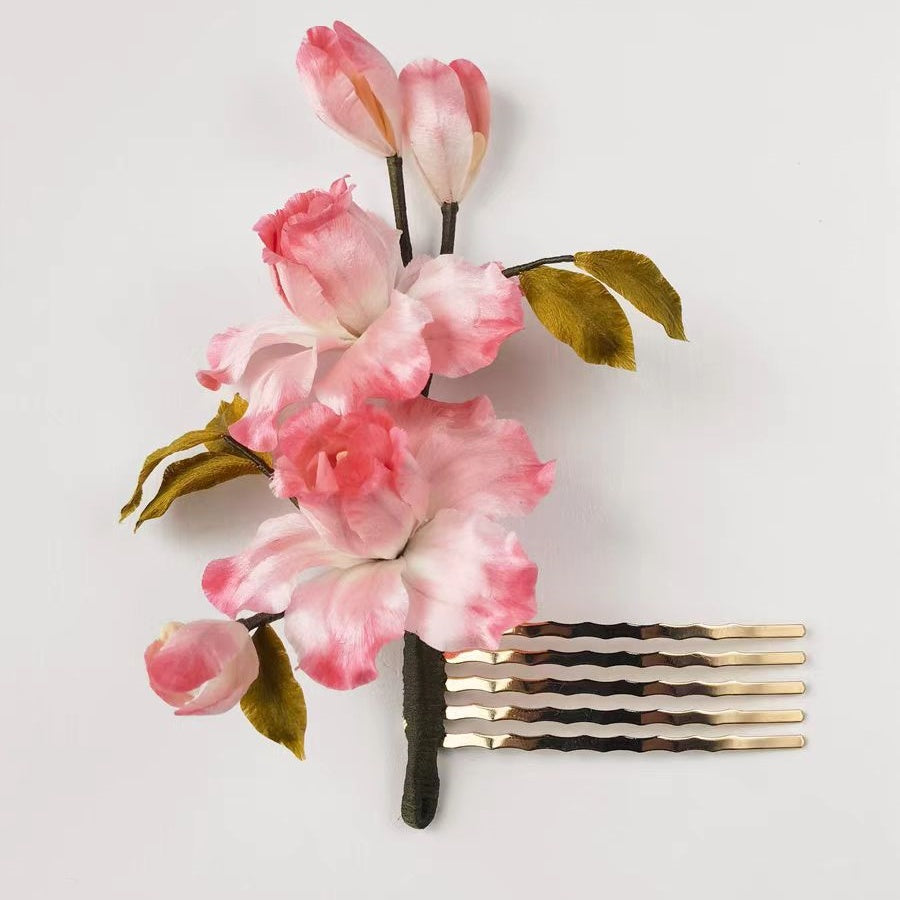 Chinese Velvet Flower Hair Fork Comb