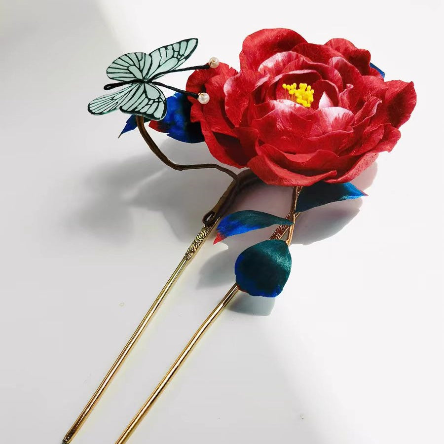 Chinese Velvet Flower Hair Fork