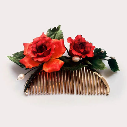 Chinese Velvet Flower Hair Fork Comb