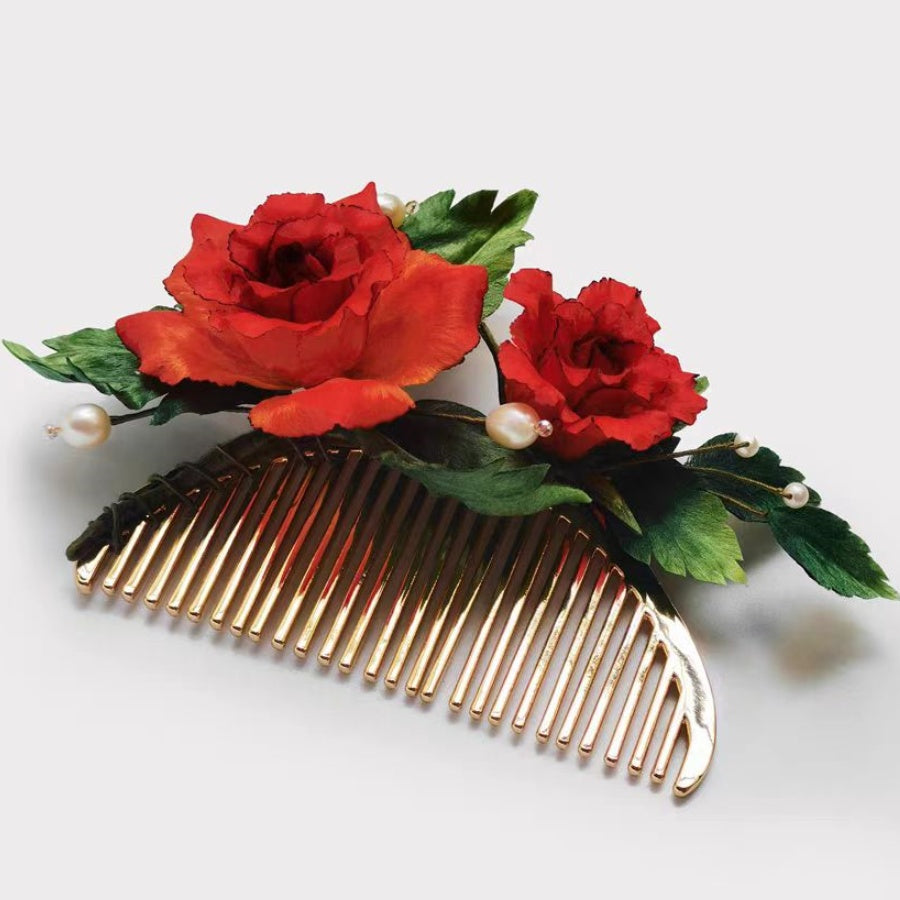 Chinese Velvet Flower Hair Fork Comb