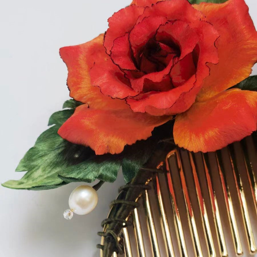 Chinese Velvet Flower Hair Fork Comb