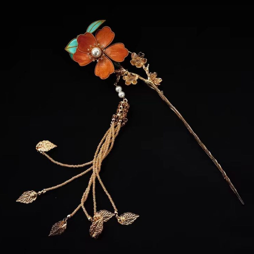 Chinese Velvet Flower Hair Stick