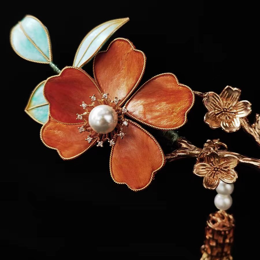 Chinese Velvet Flower Hair Stick