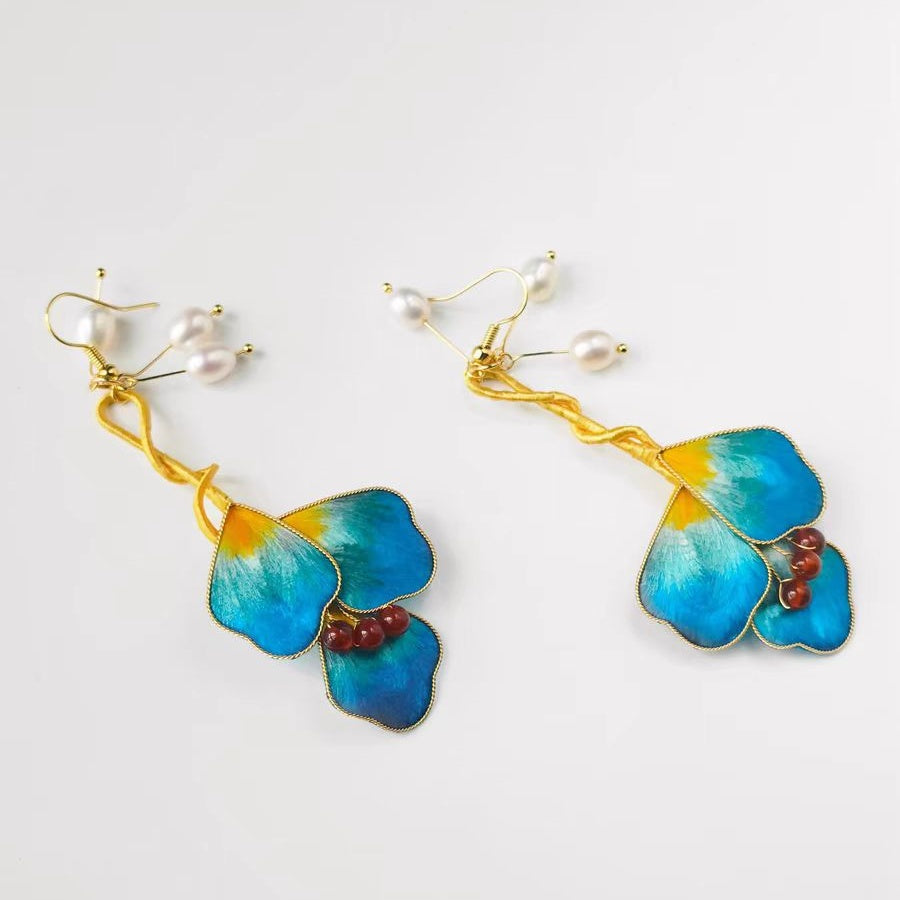 Chinese Velvet Flower Earrings