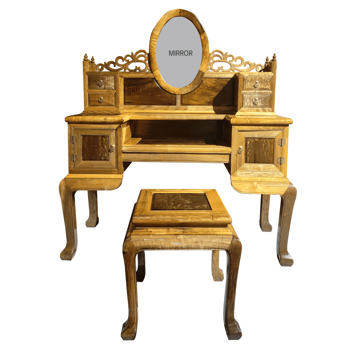 Golden Nanmu & Mortise and Tenon Joints Furniture Chinese Dressing Table And Stool