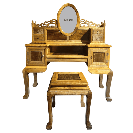 Golden Nanmu & Mortise and Tenon Joints Furniture Chinese Dressing Table And Stool