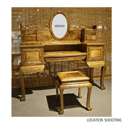 Golden Nanmu & Mortise and Tenon Joints Furniture Chinese Dressing Table And Stool