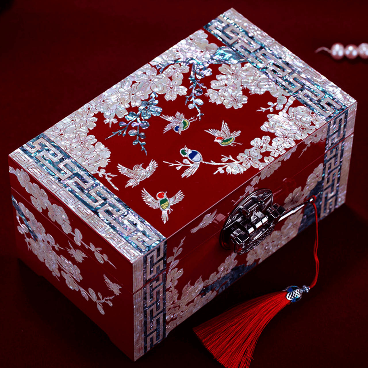 Lacquerware Mother-of-pearl Lacquerware Jewelry Box with Lid 