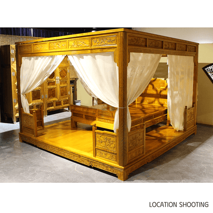 Golden Nanmu & Mortise and Tenon Joints Furniture Chinese Canopy Bed