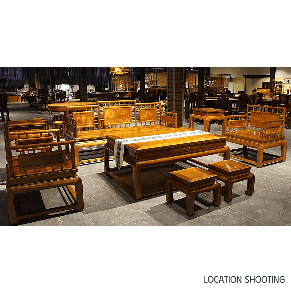 Golden Nanmu & Mortise and Tenon Joints Livingroom Chinese Furniture Set