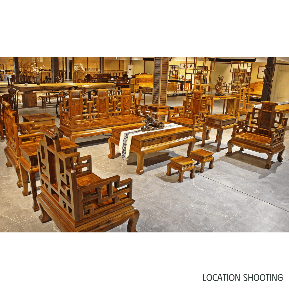 Golden Nanmu & Mortise and Tenon Joints Livingroom Chinese Furniture Set