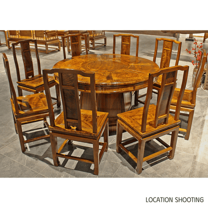 Golden Nanmu & Mortise and Tenon Joints Furniture Chinese Dining Table And Chairs