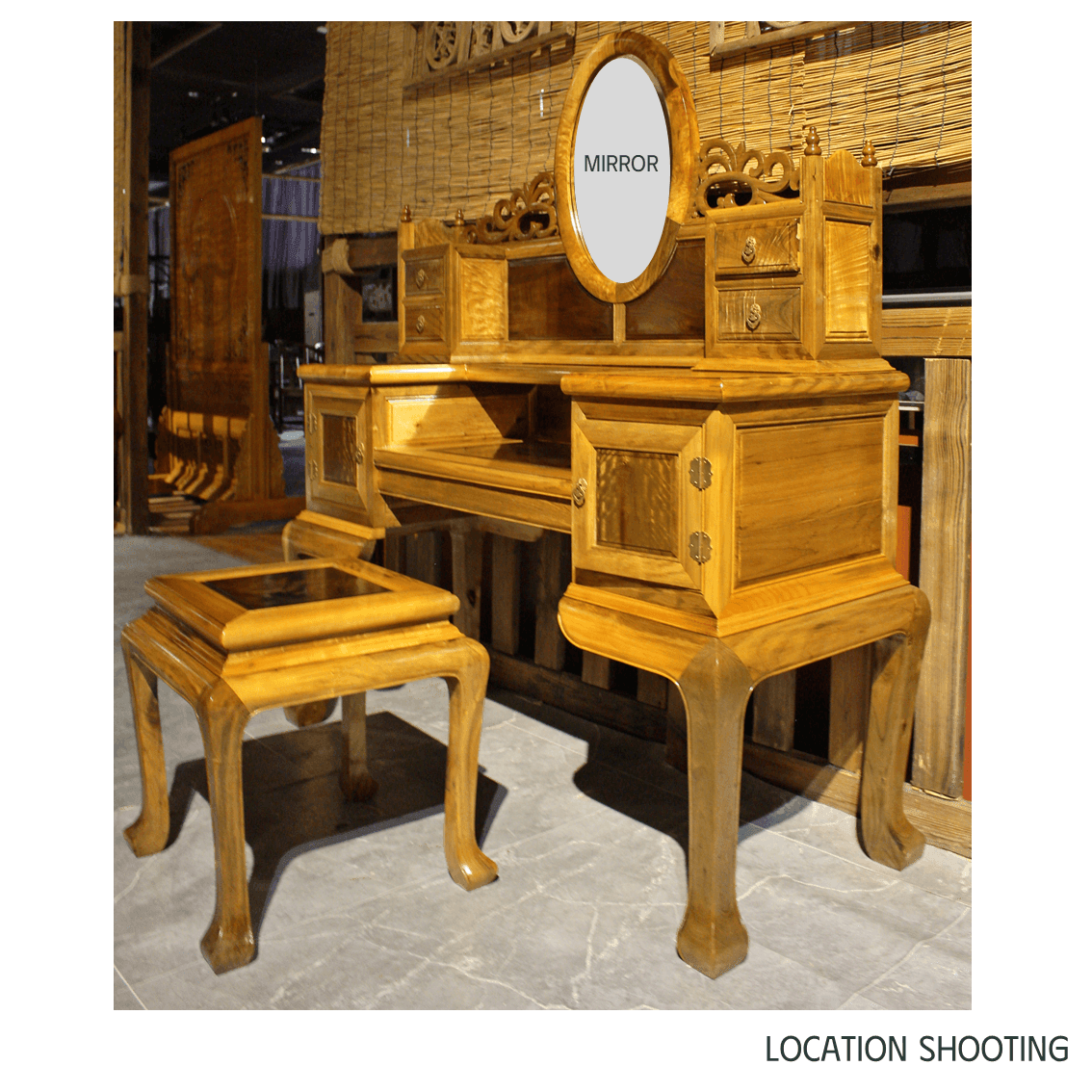 Golden Nanmu & Mortise and Tenon Joints Furniture Chinese Dressing Table And Stool