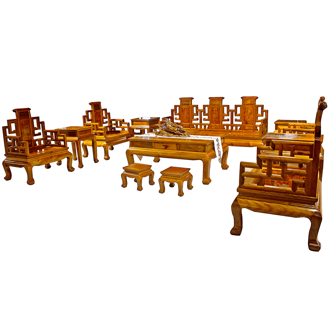 Golden Nanmu & Mortise and Tenon Joints Livingroom Chinese Furniture Set